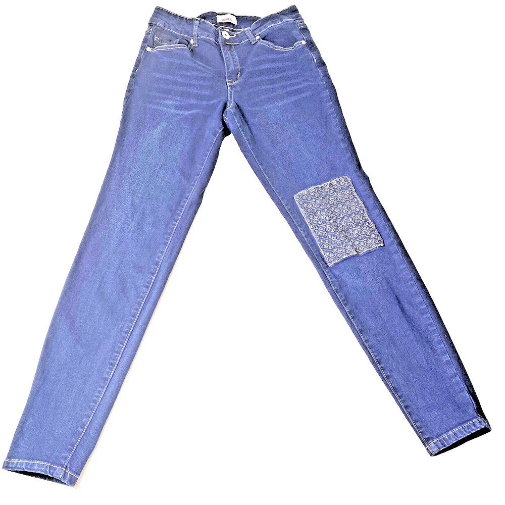 Y2K Bongo Jeans Women Size 6 Patched Dark Wash Denim Stretch Embroidery Boho